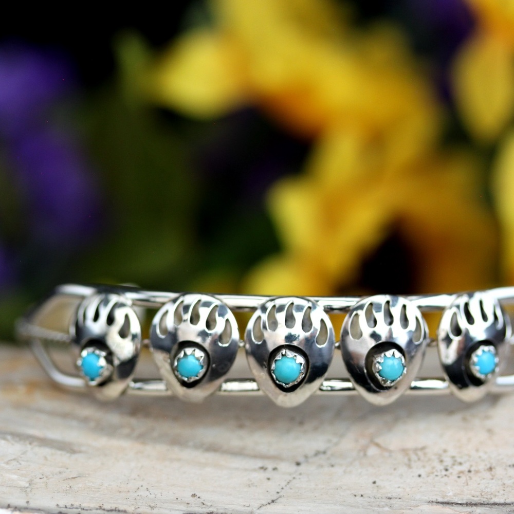 Navajo Sterling Silver Turquoise Bear Paw Cuff